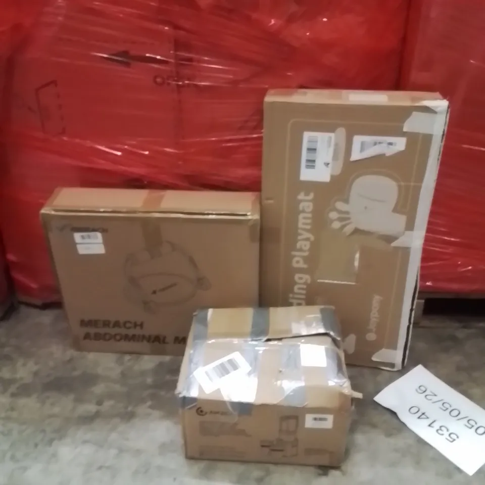 PALLET OF ASSORTED HOUSEHOLD GOODS AND PRODUCTS TO INCLUDE;ABDOMINAL MACHINE,SLOW JUICER,PLAYMAT 