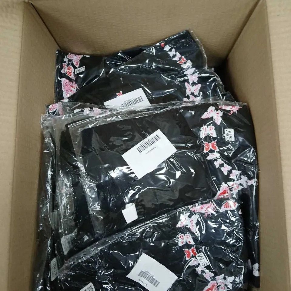 BOX OF APPROXIMATELY 20 LADIES T-SHIRTS - BLACK WITH BUTTERFLY HEART MOTIF - SIZE S/M