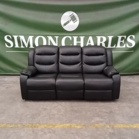 ROTHBURY LUXURY FAUX LEATHER HIGH BACK 3 SEATER MANUAL RECLINER SOFA - BLACK