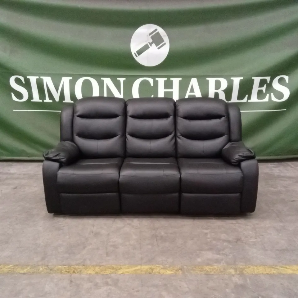 ROTHBURY LUXURY FAUX LEATHER HIGH BACK 3 SEATER MANUAL RECLINER SOFA - BLACK RRP £729