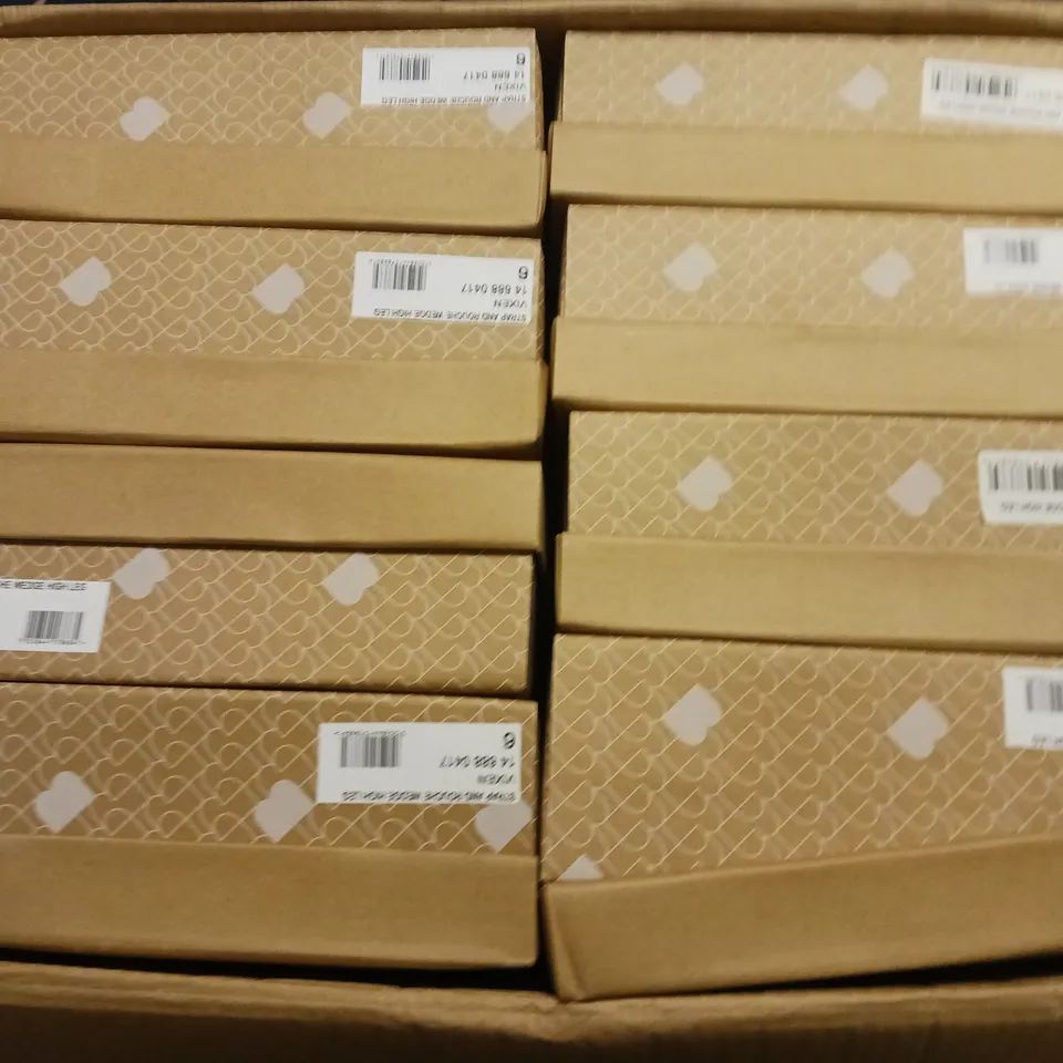 LOT OF 8 BOXED PAIRS OF BARRATTS STRAP AND ROUCHE WEDGE HIGH LEG BOOTS - 6