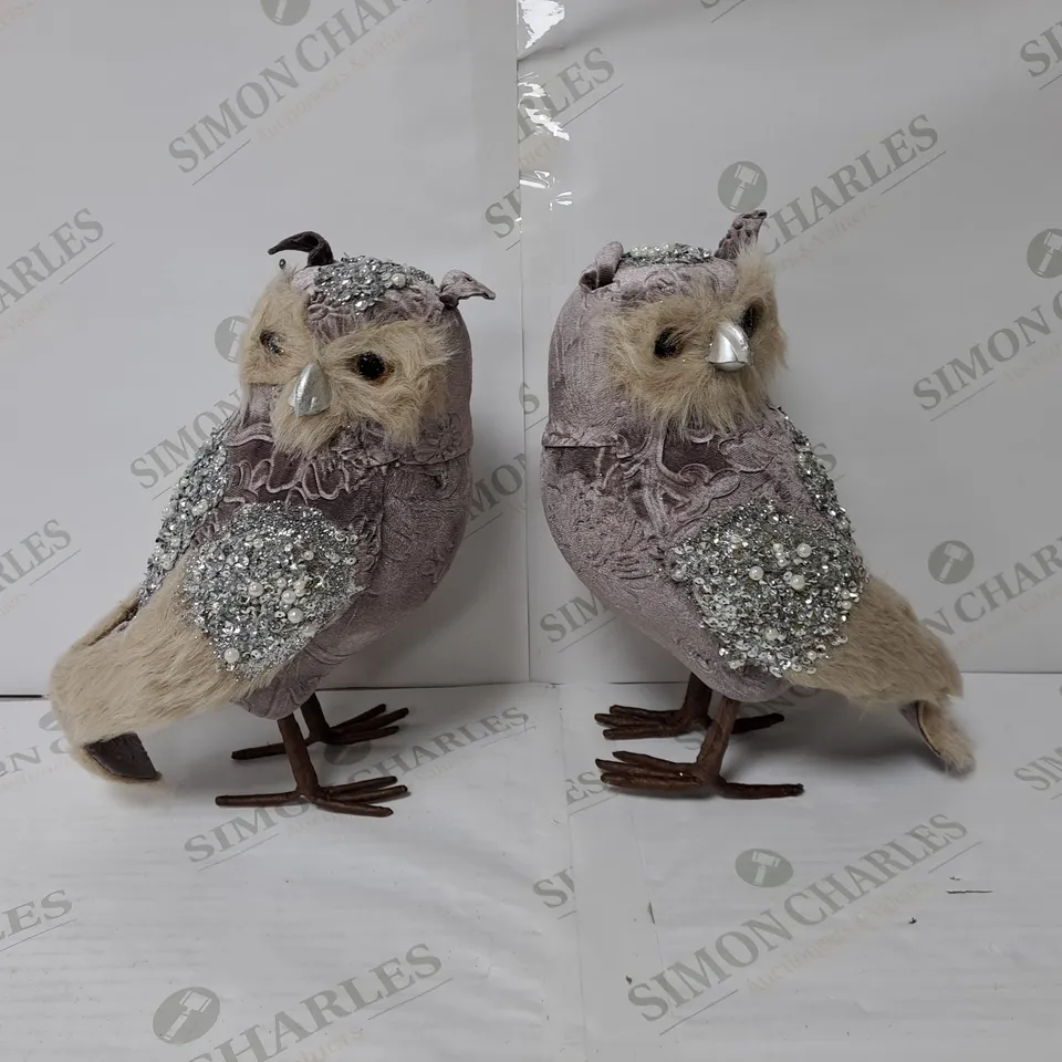BOXED ALISON CORK SET OF 2 VELVET STANDING OWLS
