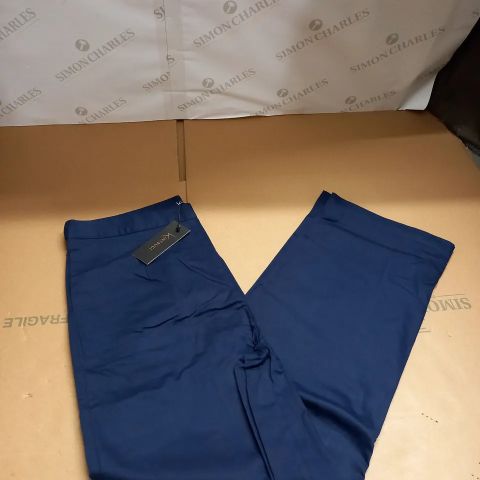KINTSUGI WOMENS PETITE LENGTH NAVY TROUSERS WITH WIDE LEG SIZE 16
