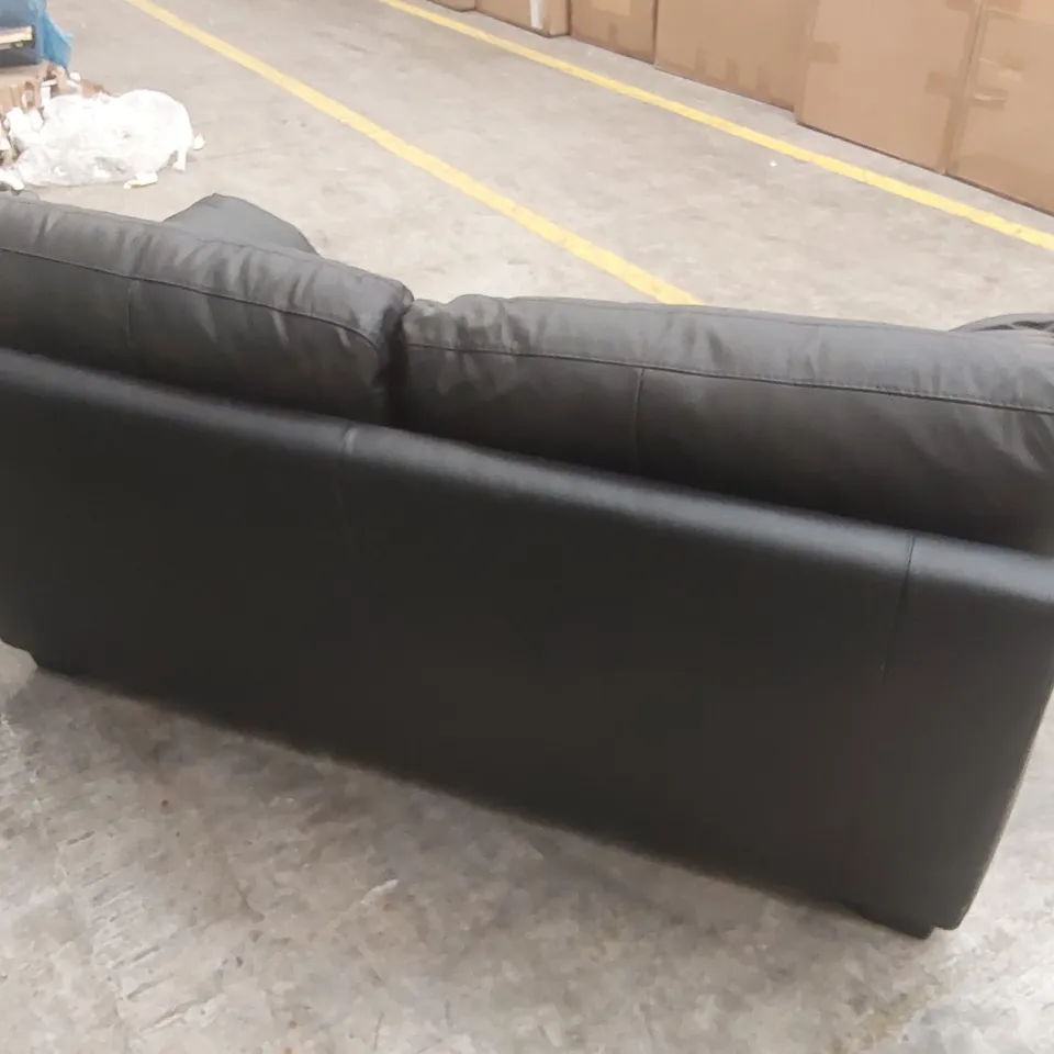 DESIGNER 2 SEATER FAUX LEATHER UPHOLSTERED SOFA - BLACK