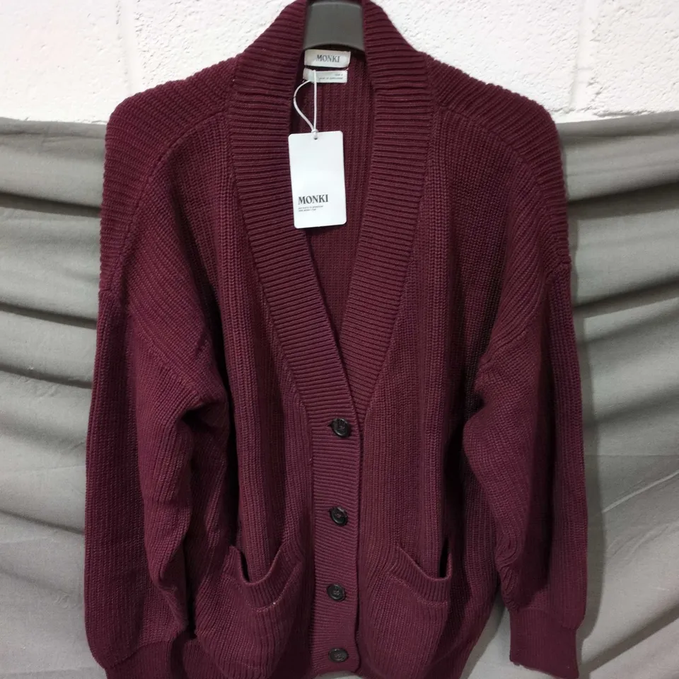 MONKI BURGUNDY KNIT CARDIGAN – WOMEN'S, UK SIZE S