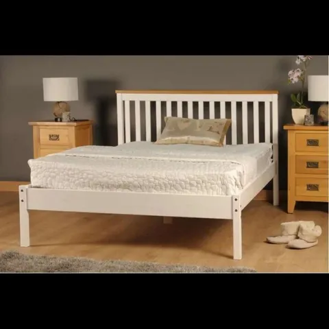 BOXED 4FT6" MEDINA WHITE/CARAMEL BED FRAME (1 BOX)