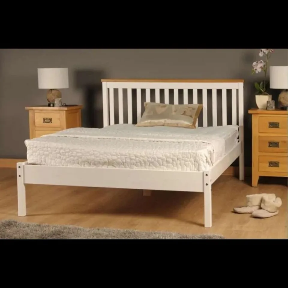 BOXED 4FT6" MEDINA WHITE/CARAMEL BED FRAME - 1OF1