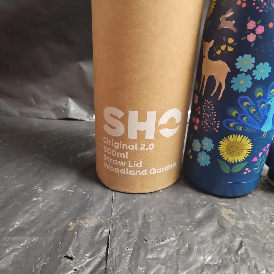 SHO ORIGINAL 2.0 WATER BOTTLE 500ML – STRAW LID, BLUE WOODLAND GARDEN