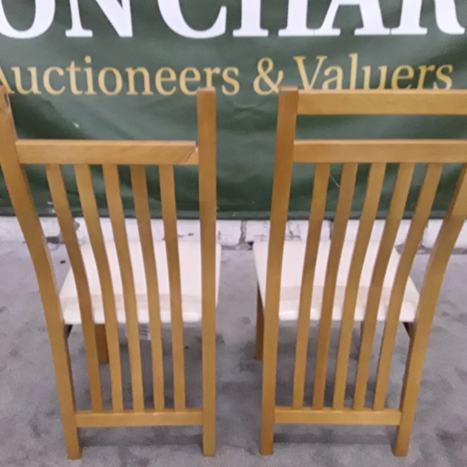 SET OF 2 JAVA WOOD DINING CHAIRS (CREAM LEATHER SEAT PAD)