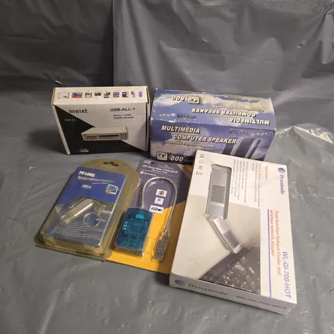 APPROXIMATELY 15 ASSORTED ELECTRICAL ITEMS TO INCLUDE COMPUTER SPEAKERS, ALL IN 1 USB CARD READER, 2/4 PORTS MINI USB HUB, ETC