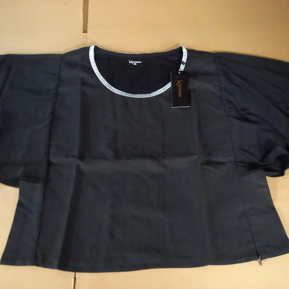 BRAND NEW KINTSUGI CROPPED BLACK TOP WITH BATWING SLEEVES AND HIDDEN SIDE ZIP - 16