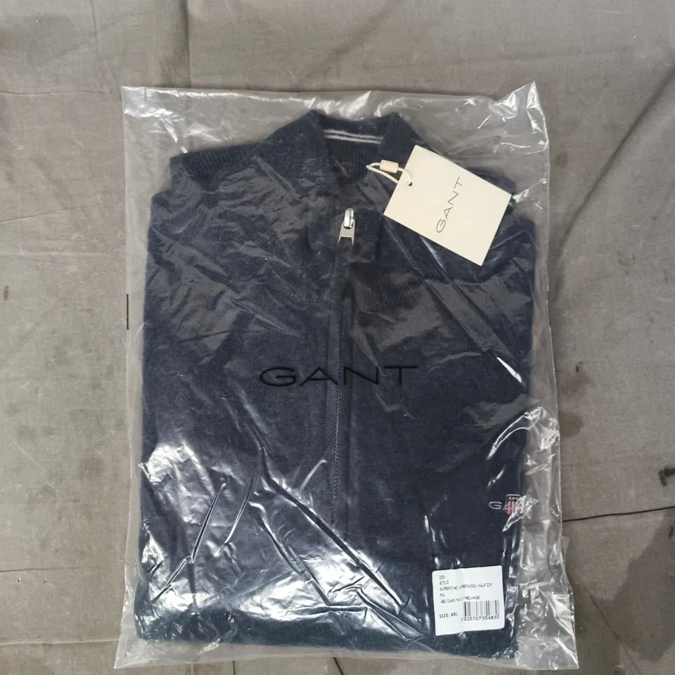BAGGED GANT SUPERFINE LAMBSWOOL HALF ZIP IN NAVY SIZE XXL