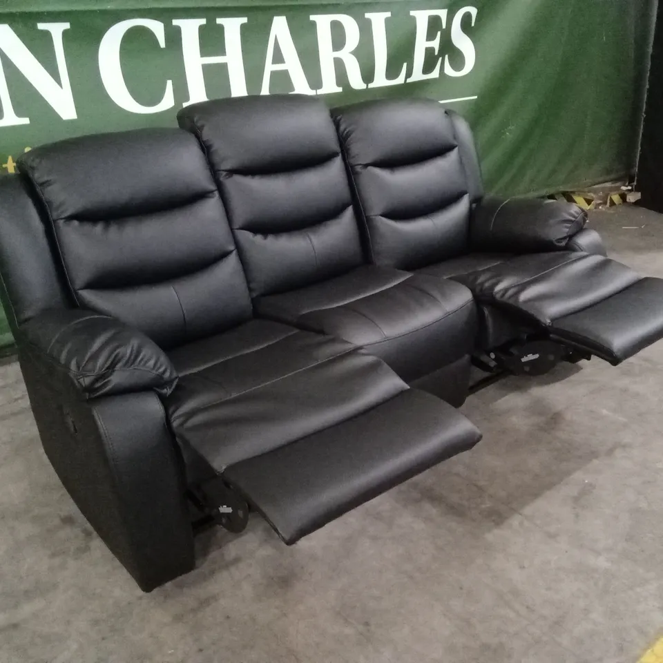 ROTHBURY LUXURY FAUX LEATHER HIGH BACK 3 SEATER MANUAL RECLINER SOFA - BLACK RRP £729