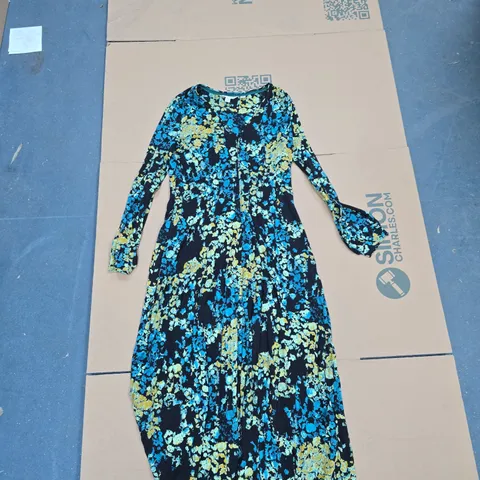 WHITE STUFF WOMEN'S FLORAL PRINT DRESS – BLUE & YELLOW ON BLACK, UK 12