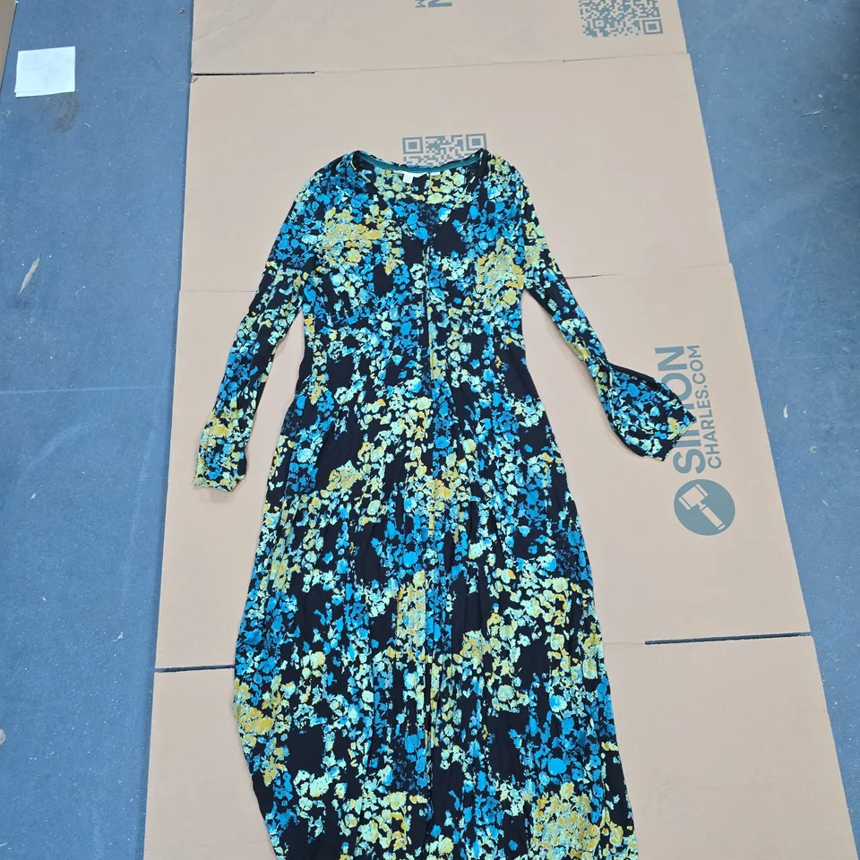 WHITE STUFF WOMEN'S FLORAL PRINT DRESS – BLUE & YELLOW ON BLACK, UK 12