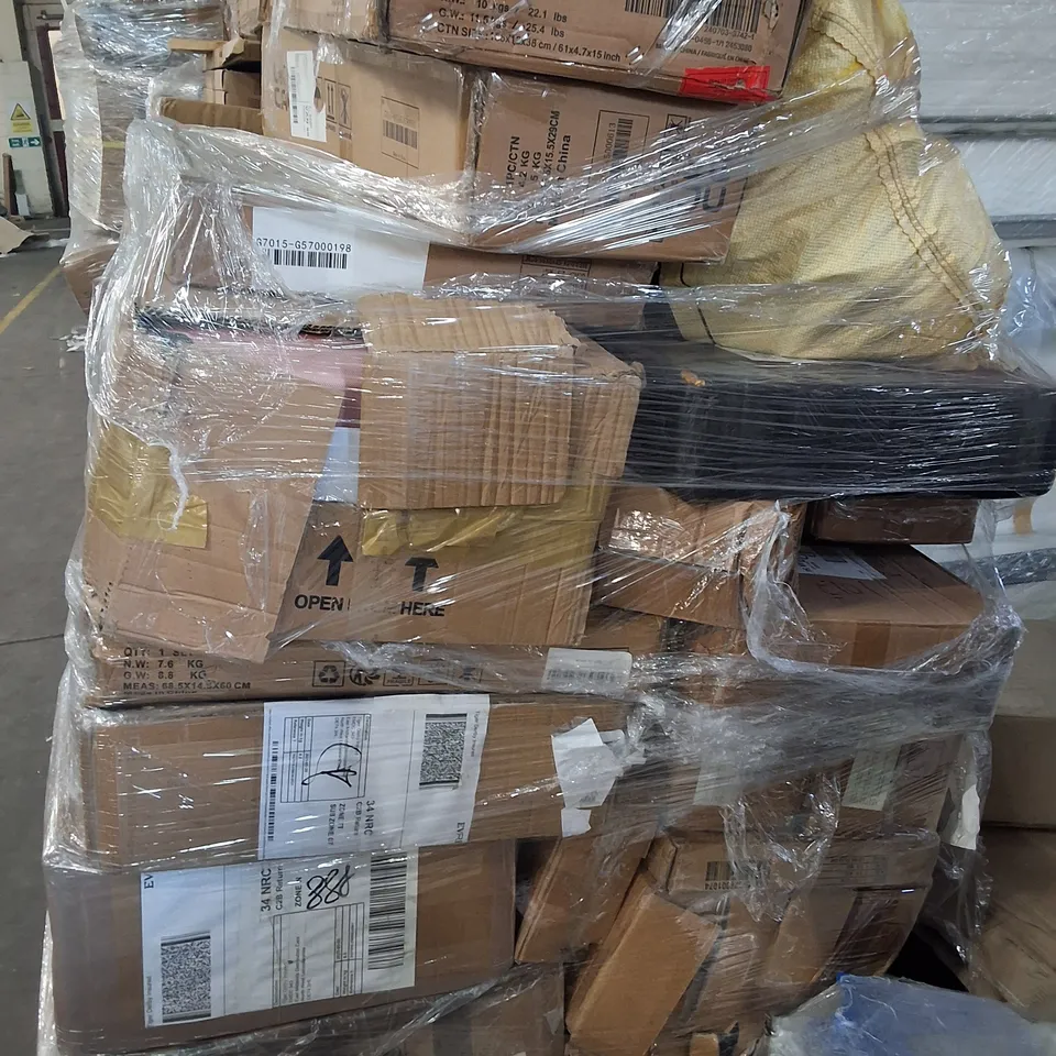PALLET OF ASSORTED ITEMS TO INCLUDE GLARRY ELECTRIC KEYBOARD, OTBL CORDLESS ANGLE GRINDER AND HARD SHELLED LUGGAGE CASE