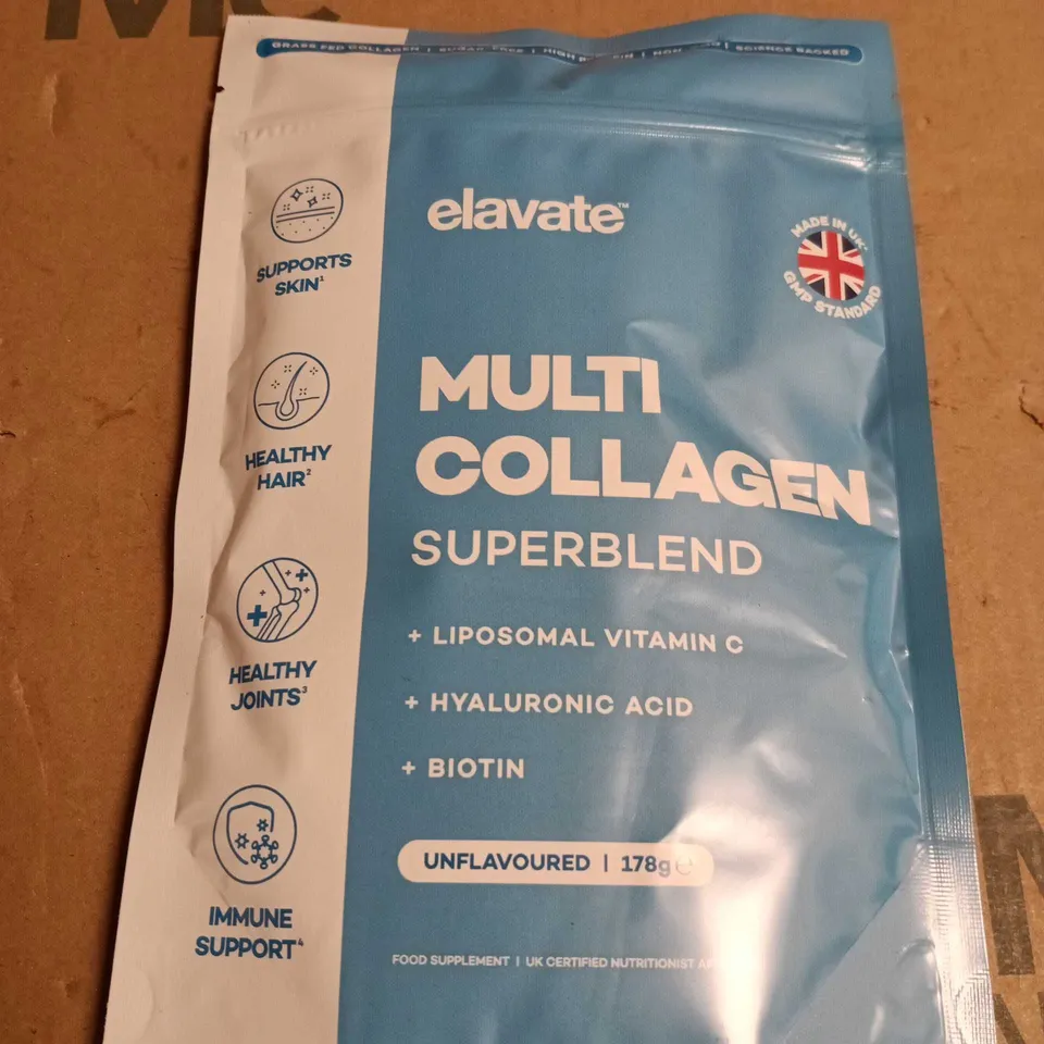 ELAVATE MULTI COLLAGEN SUPERBLEND - LIPOSOMAL VITAMIN C, HYALURONIC ACID & BIOTIN - UNFLAVOURED 178G