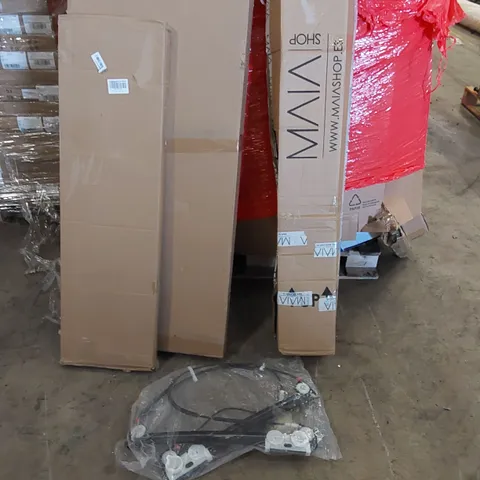 PALLET OF ASSORTED ITEMS INCLUDING, BEAUTY4U FULL LENGTH MIRROR, ZHZIRO CLOTHES RAIL, MAIA SHOP FICUS PLANTS, FRANKBERG WINDOW REGULATOR 