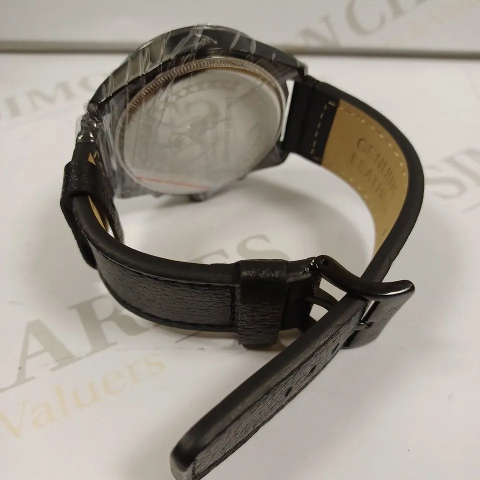 MEN’S RUCKSTUHL COCKPIT R150 WATCH – MULTI FUNCTION SUB DIALS – BLACK CASE – 3ATM WATER RESISTANT – GENUINE LEATHER STRAP