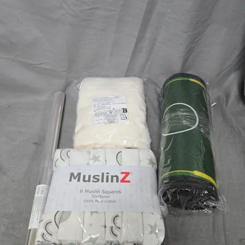 APPROXIMATELY 15 ASSORTED HOUSEHOLD PRODUCTS TO INCLUDE MUSLIN SQUARES, TABLE MAT, WALLPAPER ETC 