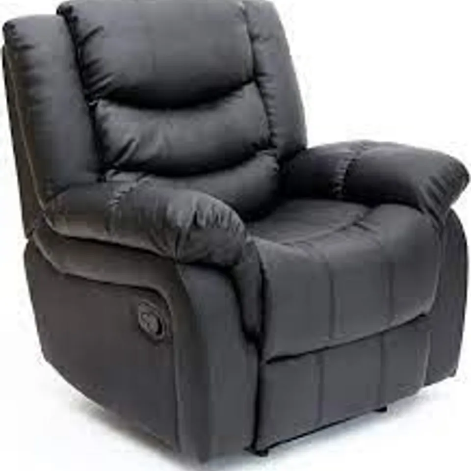 BOXED SEATTLE BLACK FAUX LEATHER MANUAL RECLINING EASY CHAIR (1 BOX) RRP £349.99