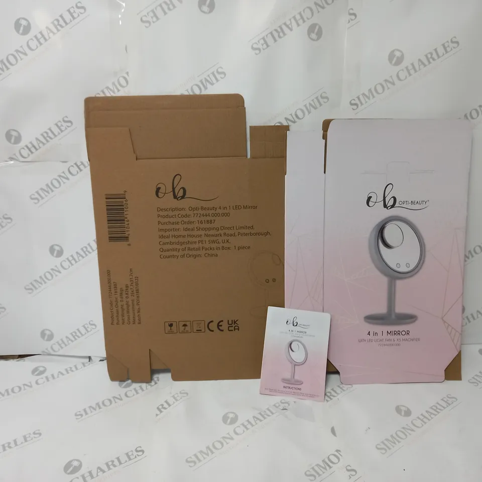APPROXIMATELY 50 FLATPACK BOXES AND INSTRUCTION MANUALS FOR OPTI-BEAUTY 4-N-1 LED MIRROR  