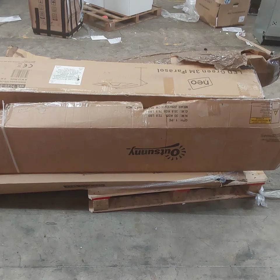 PALLET CONTAINING A LARGE QUANTITY OF ASSORTED ITEMS INCLUDING: NEO PARASOLS ECT