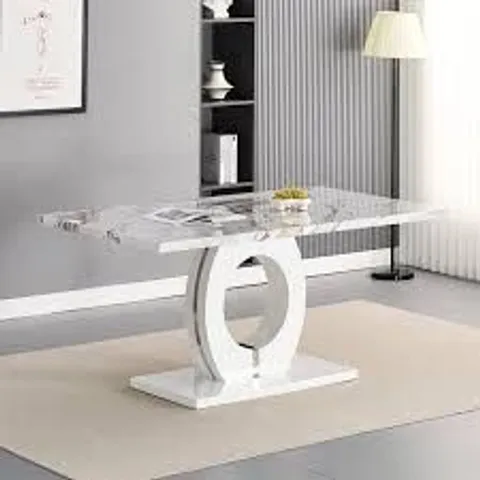 BOXED HALO MILO MARBLE EFFECT TOP AND WHITE BASE DINING TABLE - 160cm (3 BOXES)