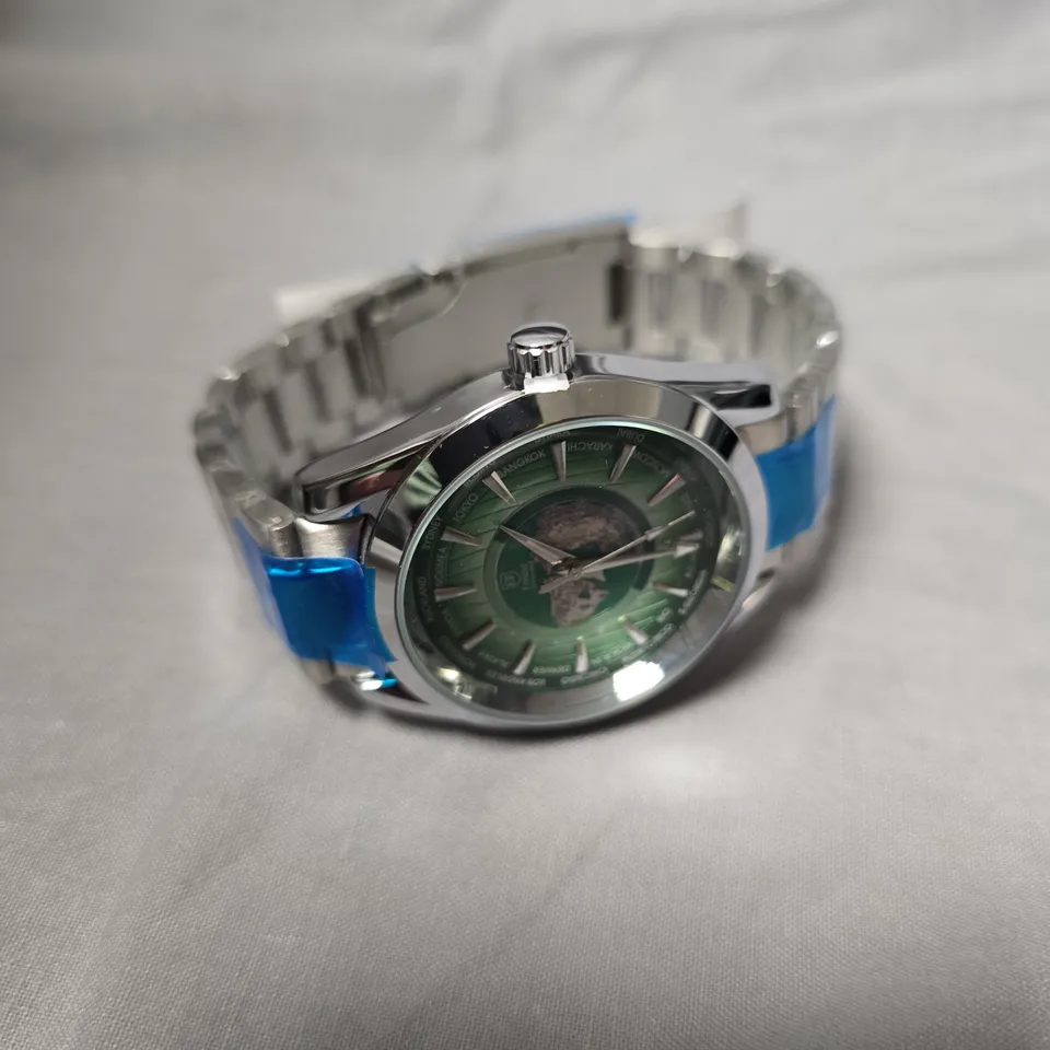 MENS ERNEST FERDINAND WATCH – GLOBAL DIAL – STAINLESS STEEL STRAP