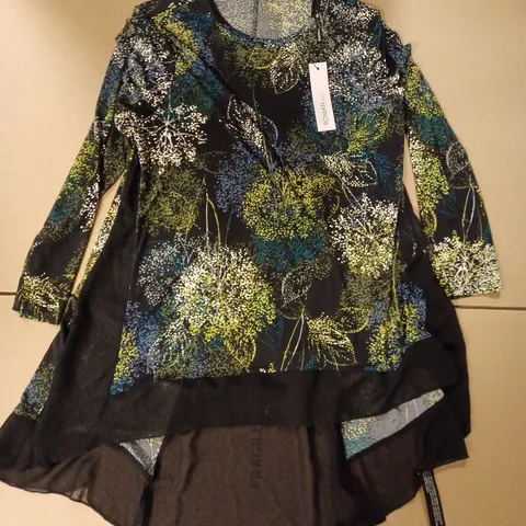 ROMAN PUFF CHIFFON HEM TOP, GREEN - SIZE 16