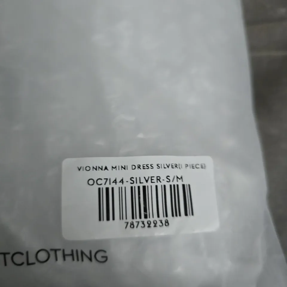 OUTCAST VIONNA MINI DRESS – SILVER, SIZE S/M 