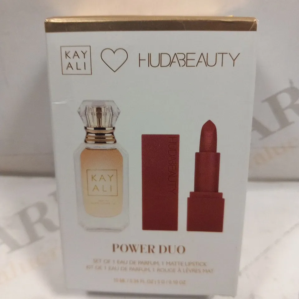 BOXED KAY ALI HUDA BEAUTY POWER DUO EAU DE PARFUM ANDF LIPSTICK SET