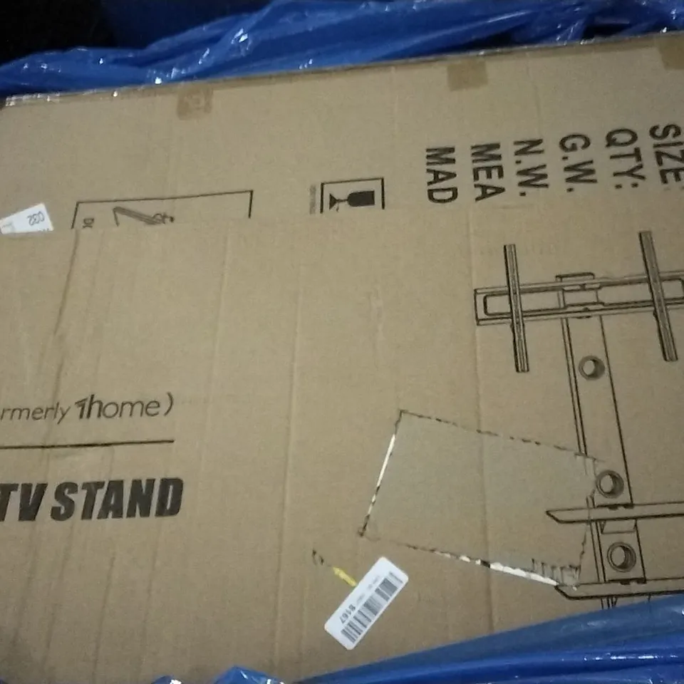 PALLET OF ASSORTED ITEMS INCLUDING BONTEC PLASMA/LCD TV STAND, BOARD WITH METAL DESK, FLIPCHART EASEL
