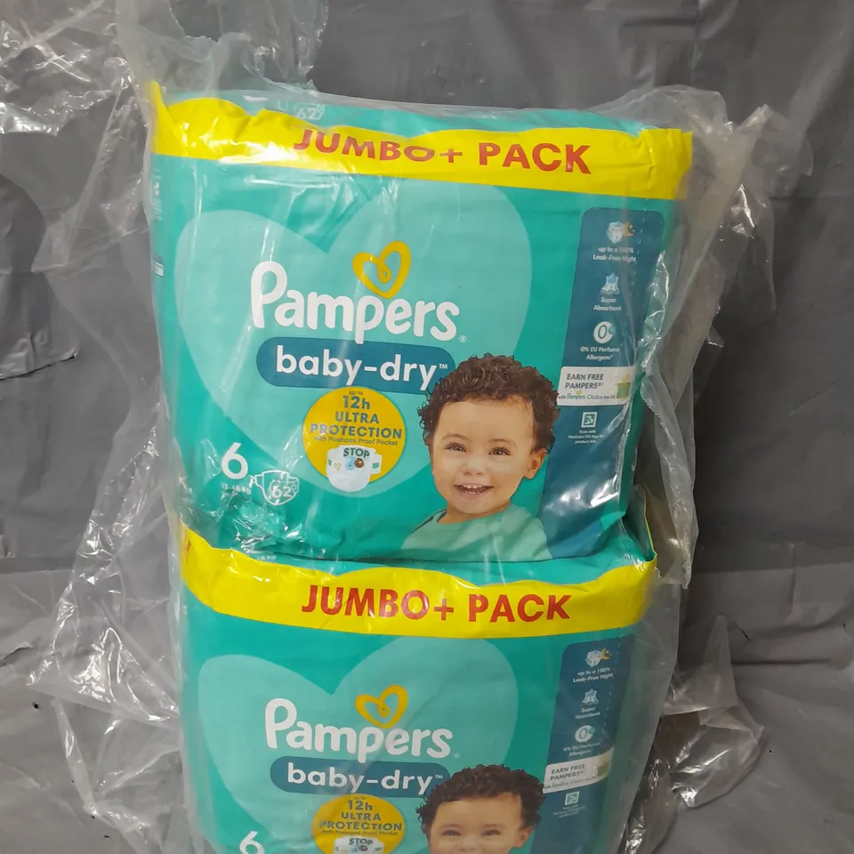 LOT OF 2 JUMBO+ PACK OF NAPPIES SIZE 6 29-40LBS 62 PER PACK