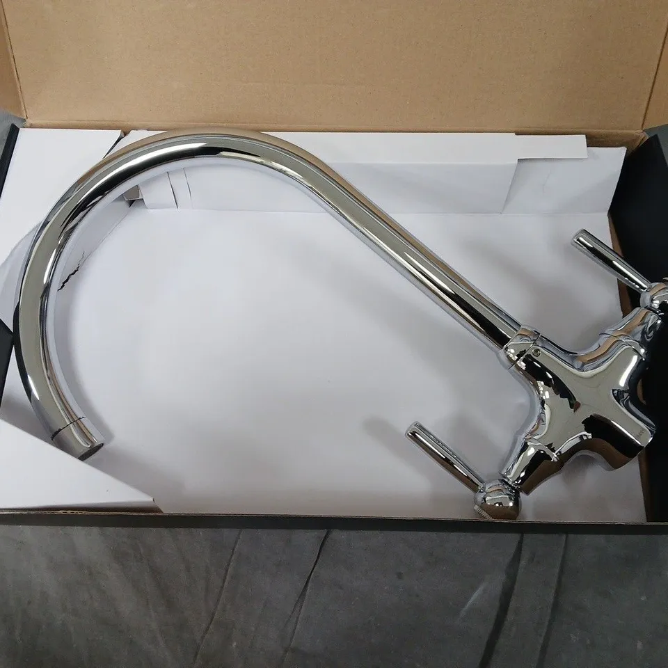 CHROME KITCHEN SINK TAP WITH GOOSENECK SPOUT – DUAL HANDLES 