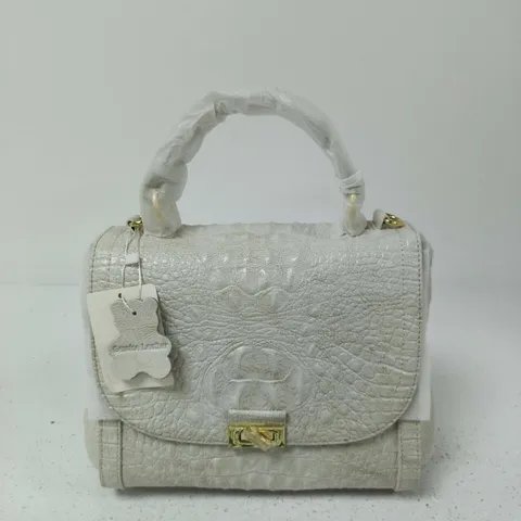 CREAM LEATHER MINI HANDBAG WITH EMBOSSED PATTERN