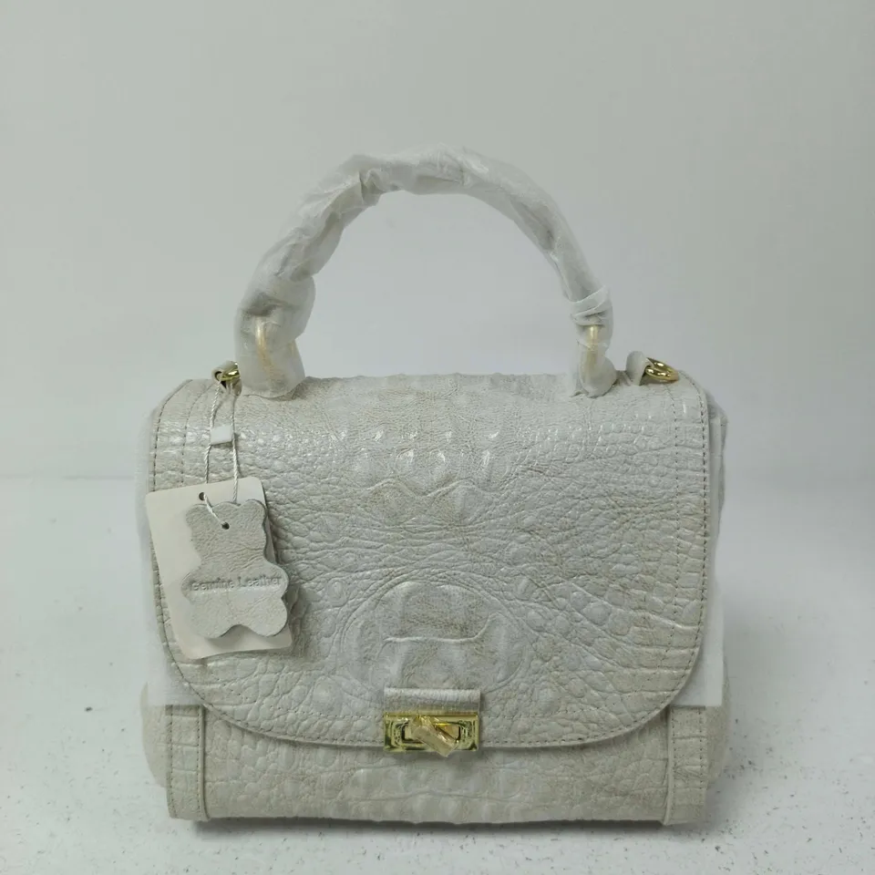 CREAM LEATHER MINI HANDBAG WITH EMBOSSED PATTERN