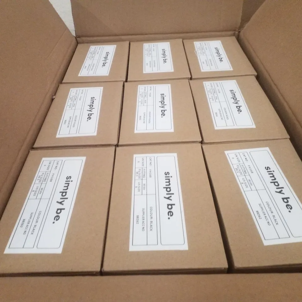 BOX CONTAINING APPROXIMATELY 9 PAIRS OF BRAND NEW SIMPLY BE BLACK JUPITER WIDE MESH SLINGBACK FLATS - SIZE 6