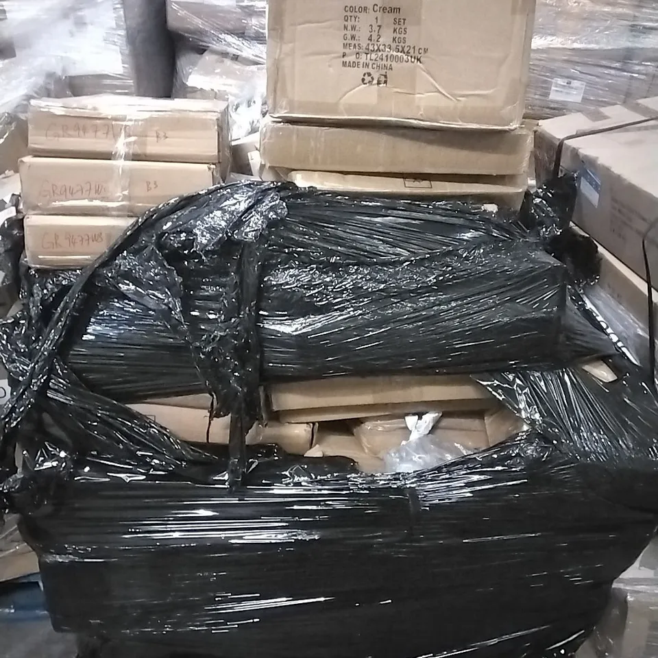 PALLET OF HOUSEHOLD ITEMS TO INCLUDE PET PLAYPEN,  DRESSING TABLE,  TOILET SEAT AND OTHER ASSORTED ITEMS...