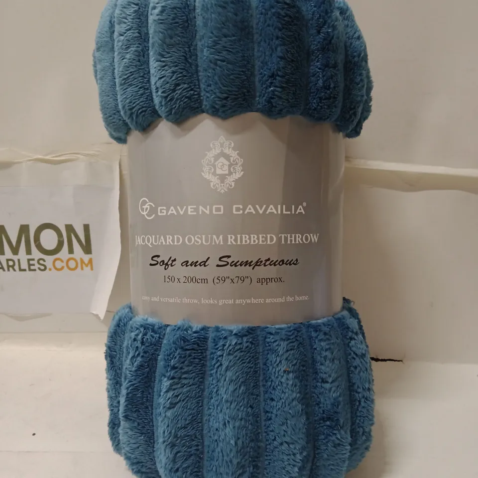 GAVENO CAVAILIA JACQUARD OSUM RIBBED THROW – DENIM BLUE, 150 X 200 CM