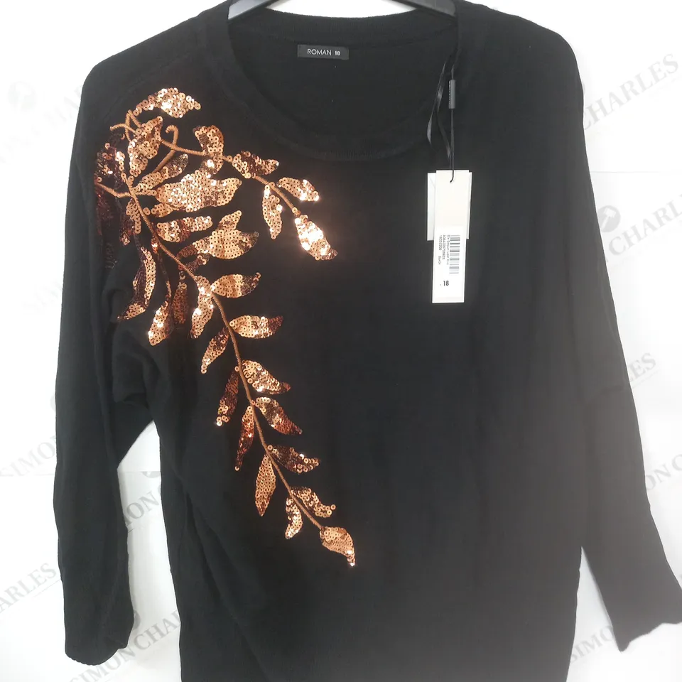 ROMAN BLACK SEQUIN LEAF KNIT JUMPER - 18