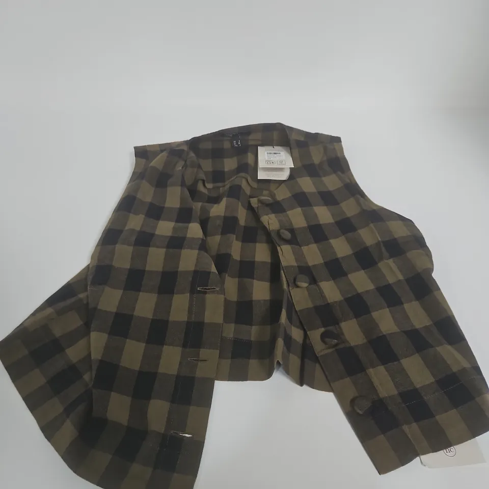 NOBODY'S CHILD CHECKERED BUTTON-FRONT VEST – OLIVE/BROWN, UK 8