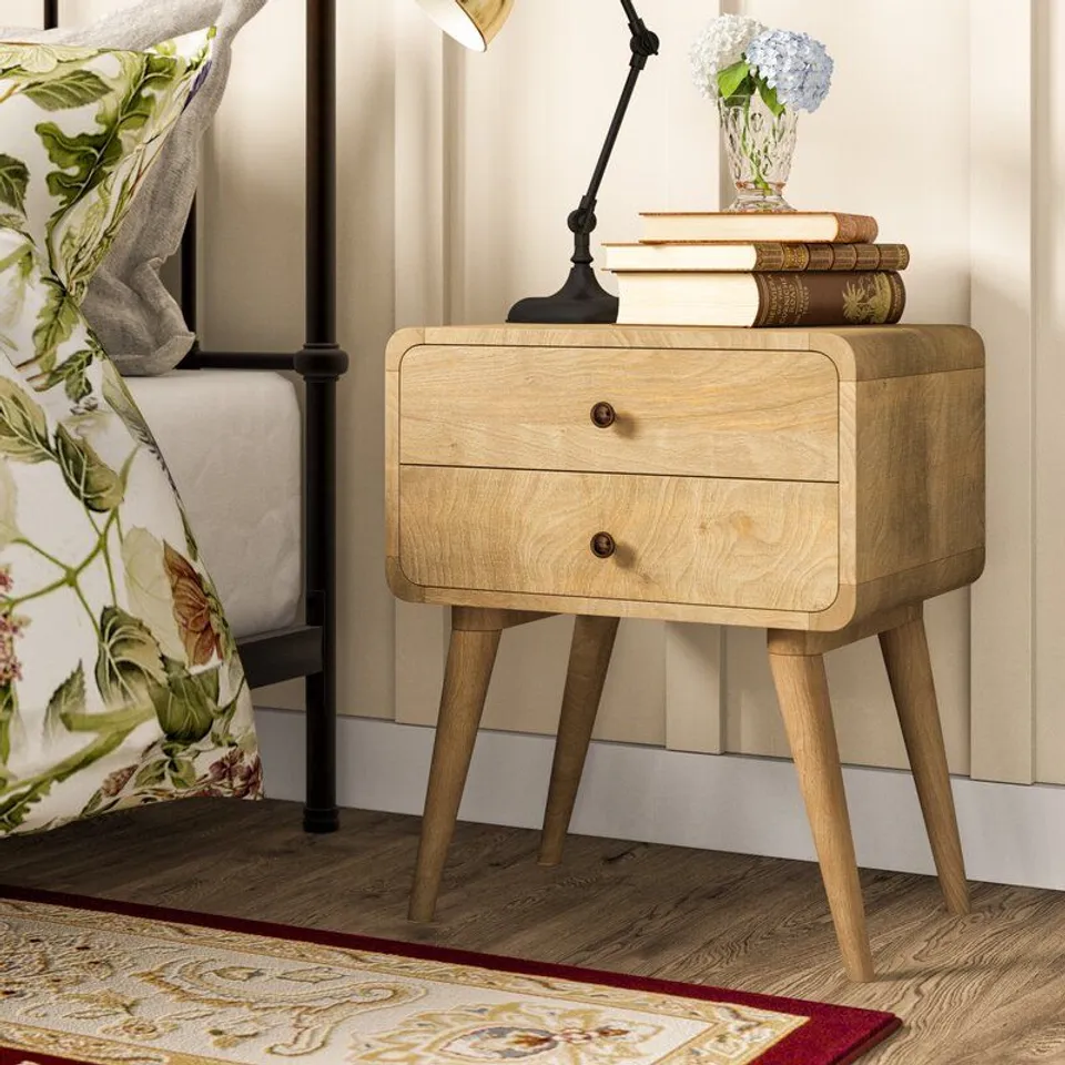 BOXED ABERNATHY 2 DRAWER BEDSIDE CABINET - OAK