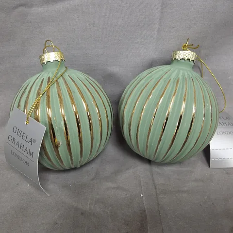 SET OF 24 GREEN GISELA GRAHAM RIDGED BAUBLES