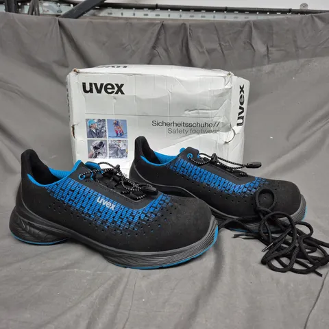 BOXED PAIR OF UVEX UK 12 BLACK/NAVY SAFETY FOOTWEAR 