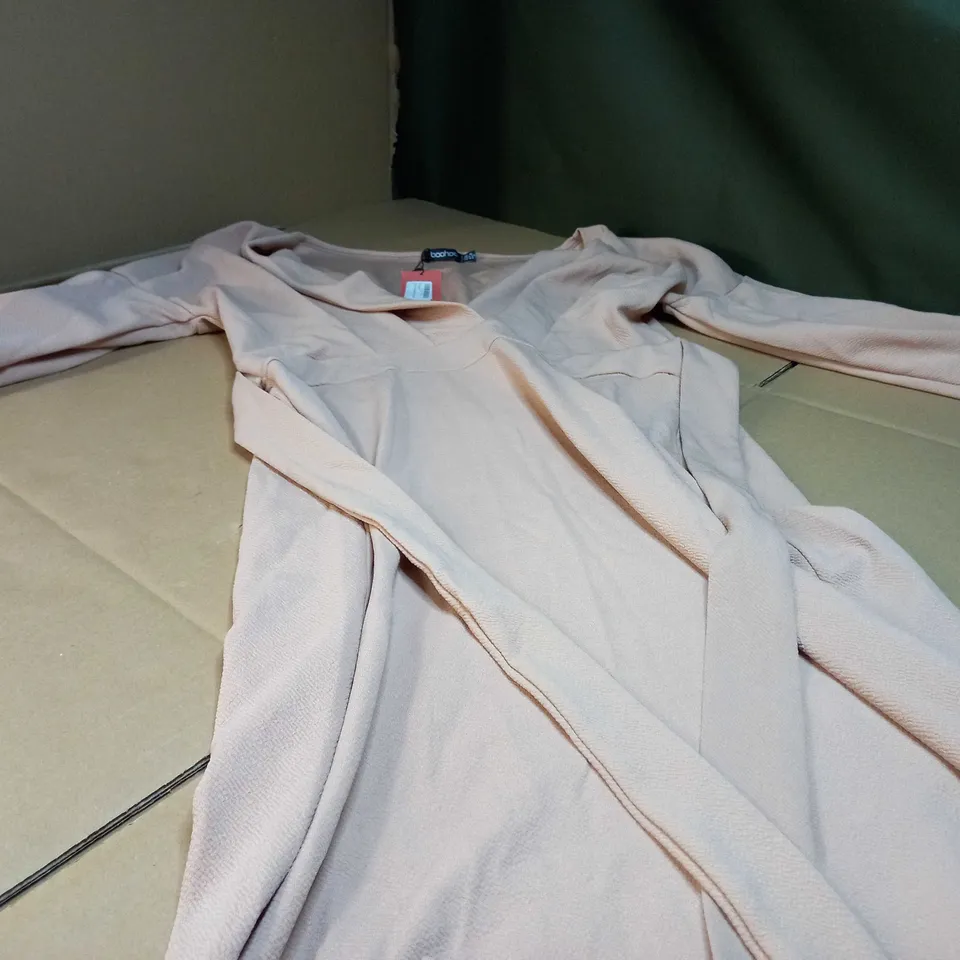 BOOHOO STONE OFF THE SHOULDER WRAP MIDI DRESS - SIZE 16