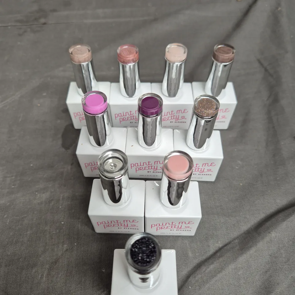 LOT OF 10 PAINT ME PRETTY BY ALEASHA GEL NAIL VARNISH - ASSORTED COLOURS - 20ML