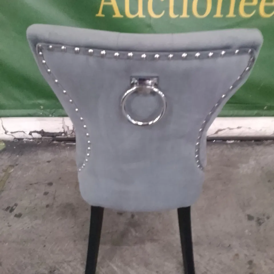 KENSINGTON GREY VELVET BUTTON BACK DINING CHAIR WITH BLACK LEGS