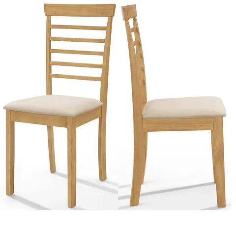 BOXED AHWAHNEE UPHOLSTERED LADDER BACK DINING CHAIRS IN LIGHT OAK - SET OF 2 (1 BOX)