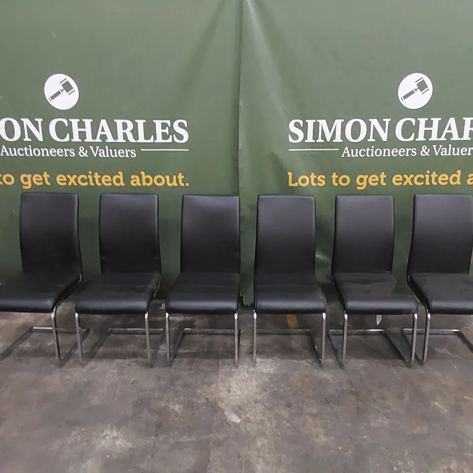 SET OF 6 PERTH BLACK LEATHER DINING CHAIRS WITH CHROME LEGS